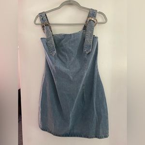 Short Fitted Denim Jean Dress with Buckles for straps